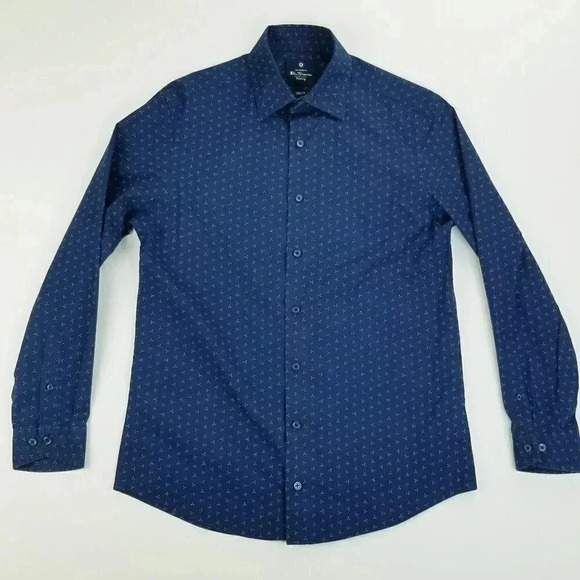 Ben Sherman Stretch Medium 15-15.5 32/33 Blue With Powder Blue Dot Pattern Shirt - Picture 1 of 7